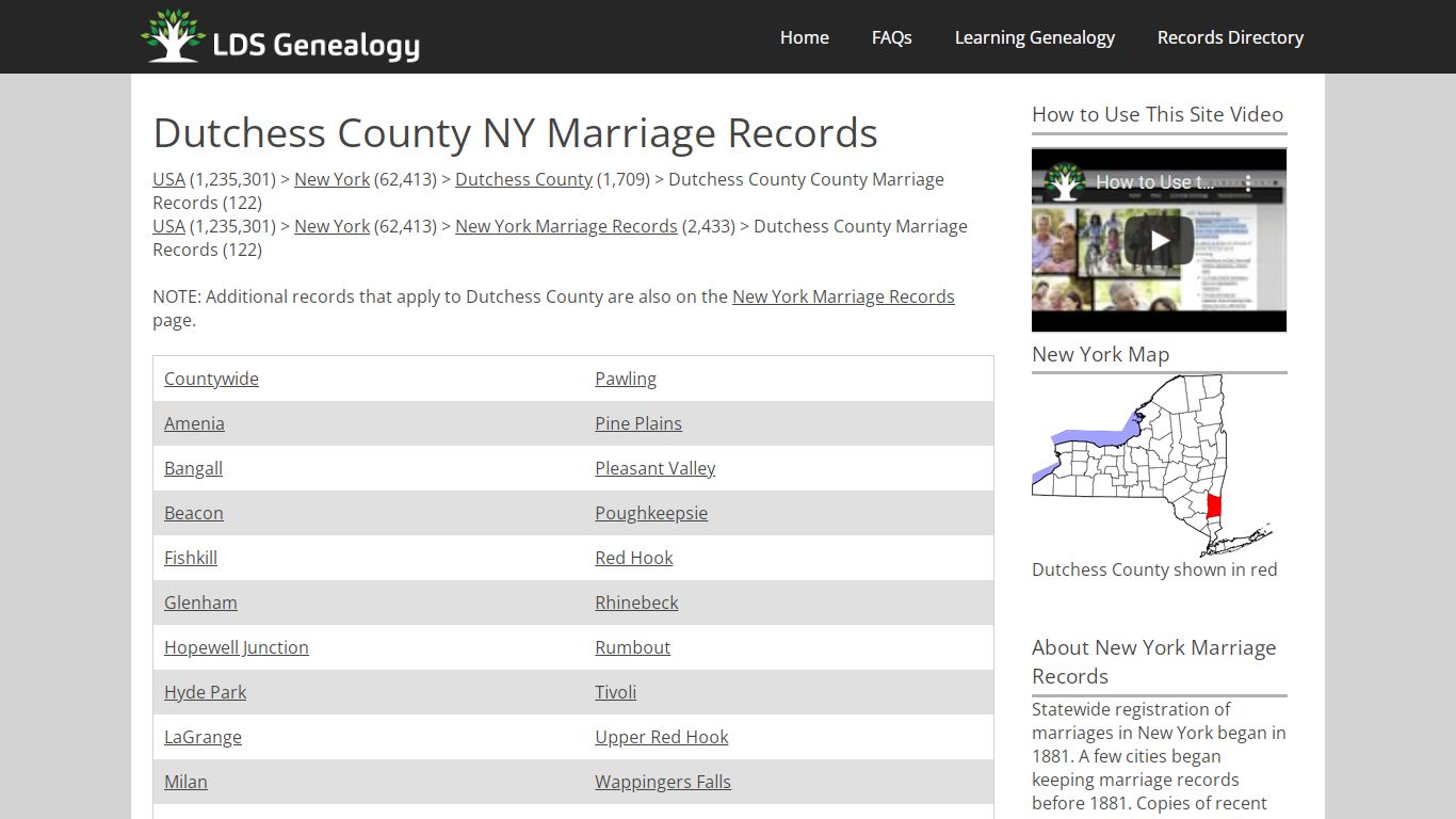 Dutchess County NY Marriage Records - LDS Genealogy